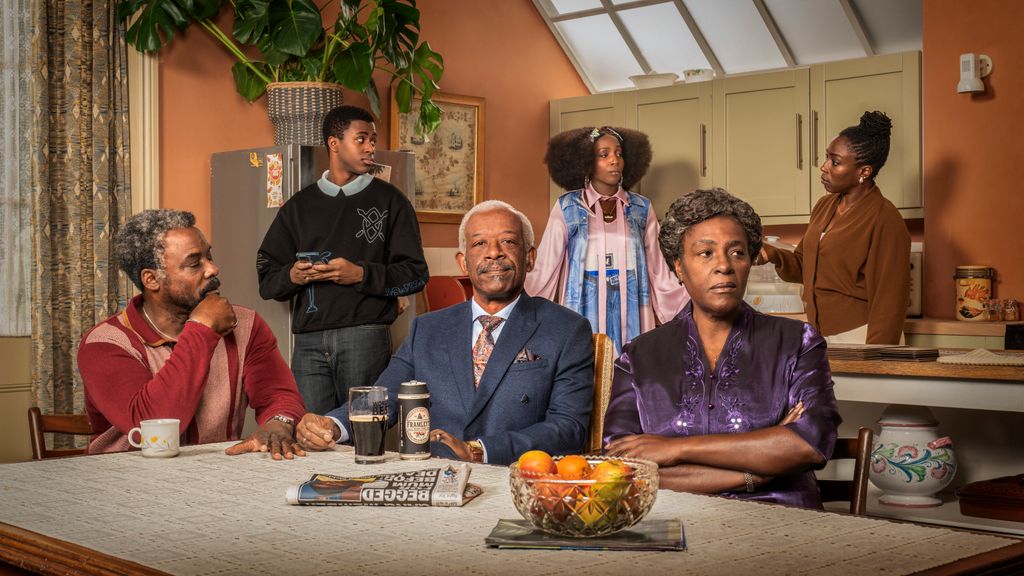 Morris De La Roux (ARIYON BAKARE), Daniel Walker (TAHJ MILES), Barry Walker (LENNIE JAMES), Maxine Walker (TAMARA LAWRANCE), Carmel Walker (SHARON D CLARKE) & Donna Walker (SHARLENE WHYTE) in Mr Loverman