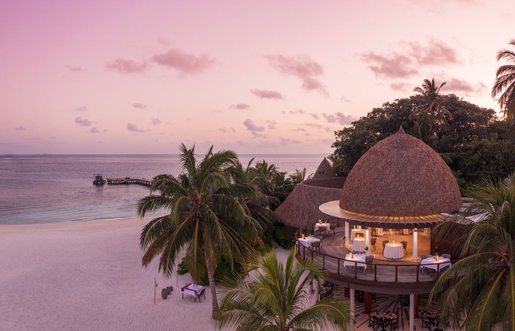 Maldives restaurant at sun set 