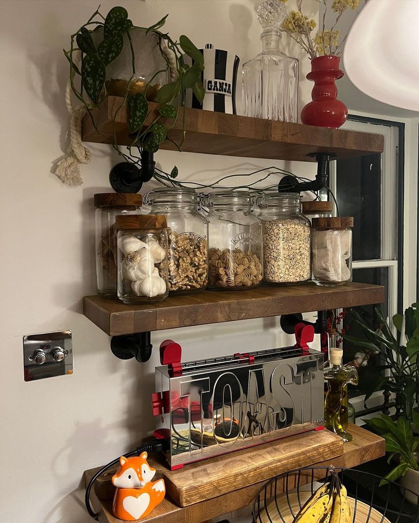 kitchen shelves with jars 