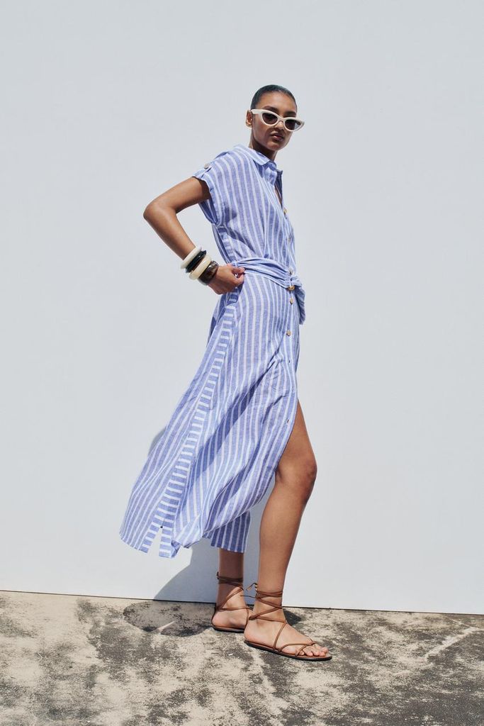 Zara linen stripe midi dress