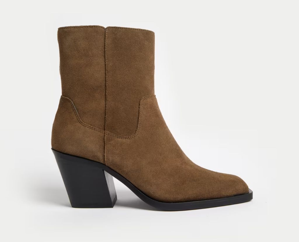 M&S Collection Suede Block Heel Pointed Ankle Boots