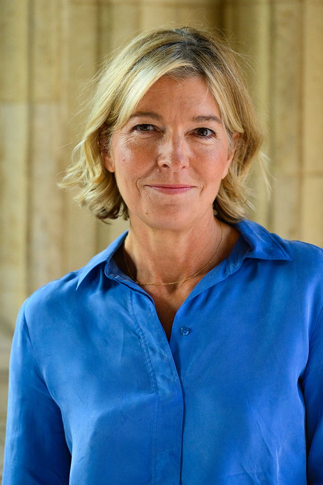 Jemma Redgrave wearing a blue shirt