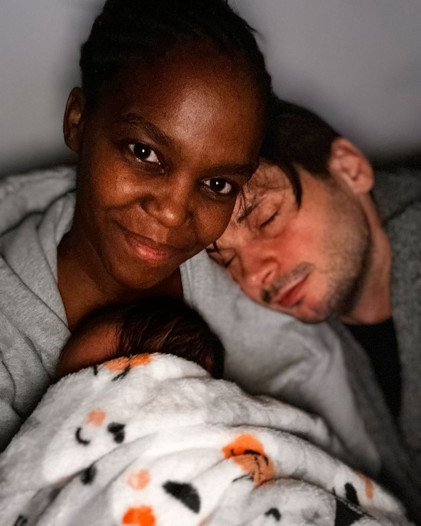 Oti Mabuse shared a sweet snap of snoozing husband Marius and her baby girl