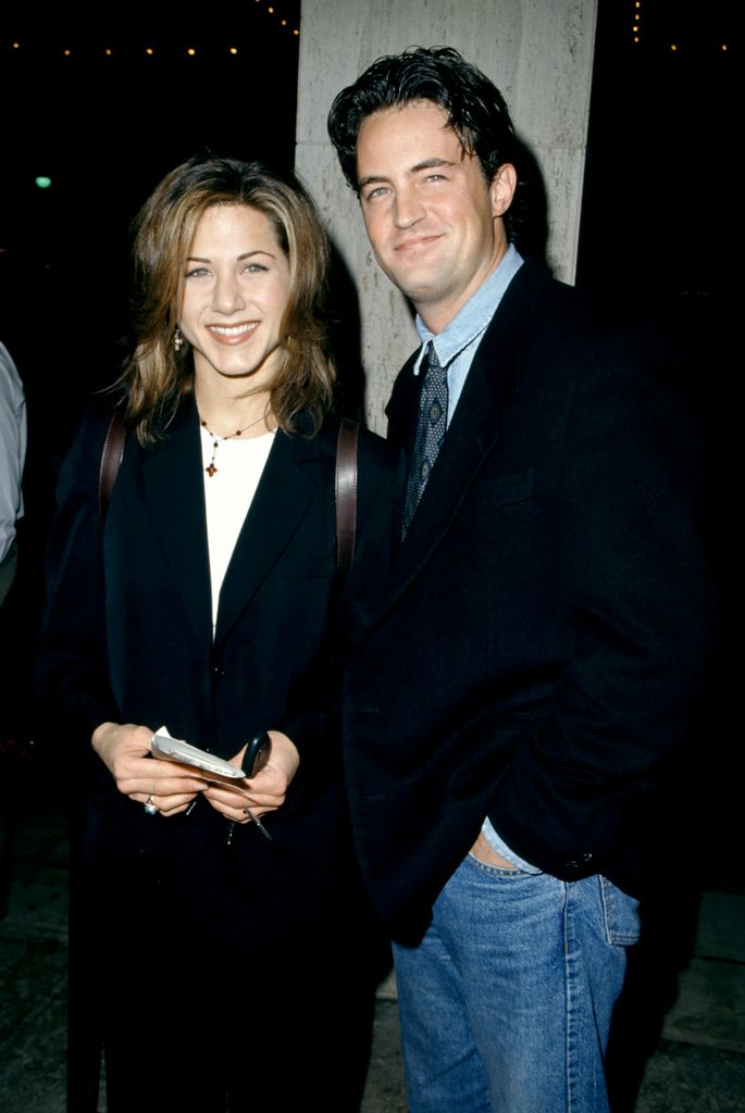 American actress Jennifer Aniston and Canadian-American actor Matthew Perry attend the Screening of the NBC Original Movie "Serving in Silence: The Margarethe Cammermeyer Story" on January 23, 1995 at the Cineplex Odeon Century Plaza Cinemas in Century City, California.