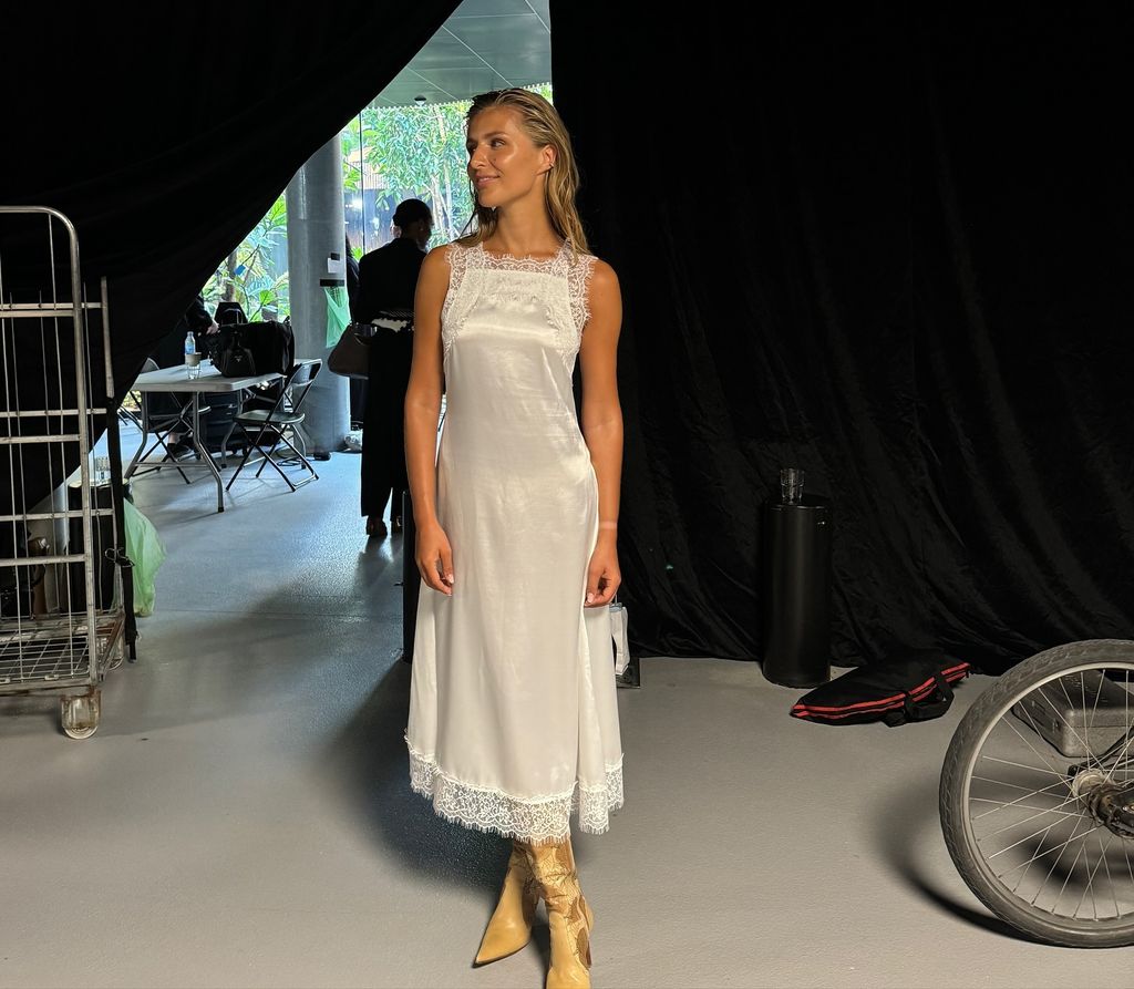 woman in silky white dress