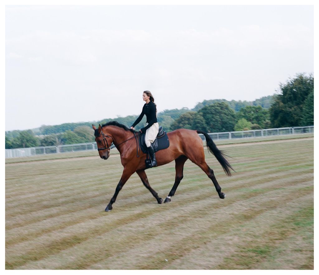 Jemima riding her horse, Malv, at her Cornbury House home