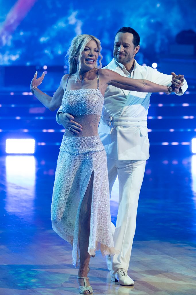 Tori Spelling and Pasha Pashkov on season 33 of Dancing with the Stars, 2024