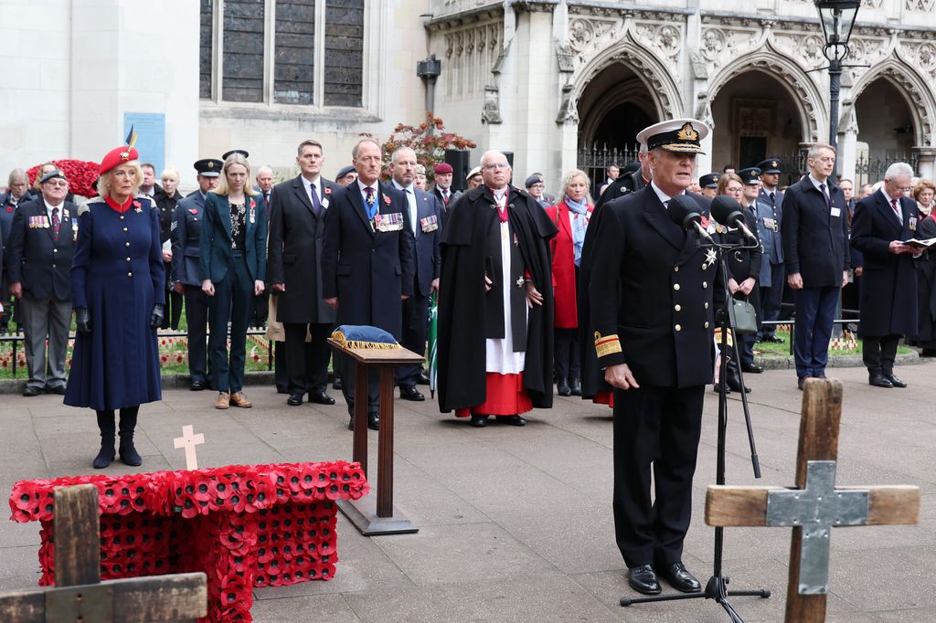 Queen Camilla stood in group outside westminster abbey 