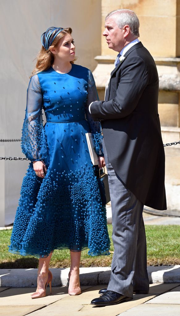 Princess Beatrice and Prince Andrew attend the wedding of Prince Harry to Meghan Markle