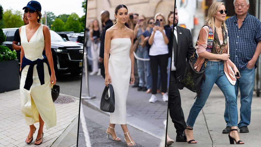 Celebrities showing us how to style low mid-heel sandals: Kendall Jenner, Tamara Kalinic and Jennifer Lawrence
