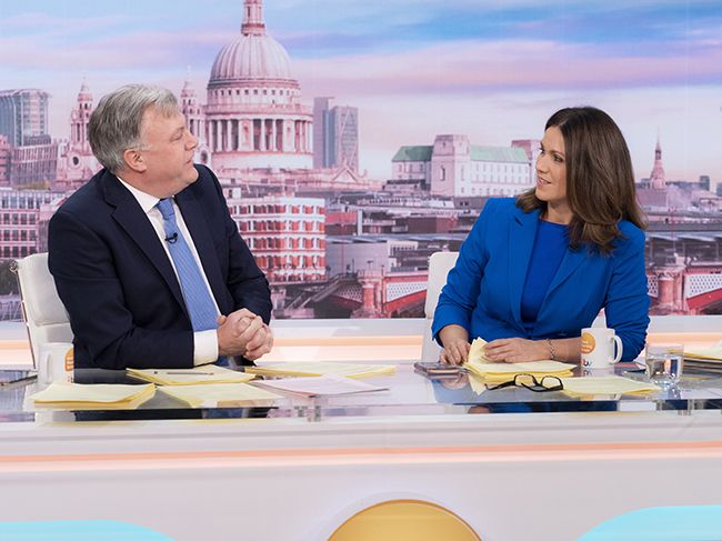 Susanna Reid and Ed Balls look at each other on GMB