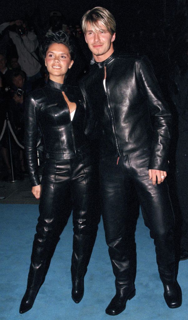 Victoria and David twinning in leather in 1999 