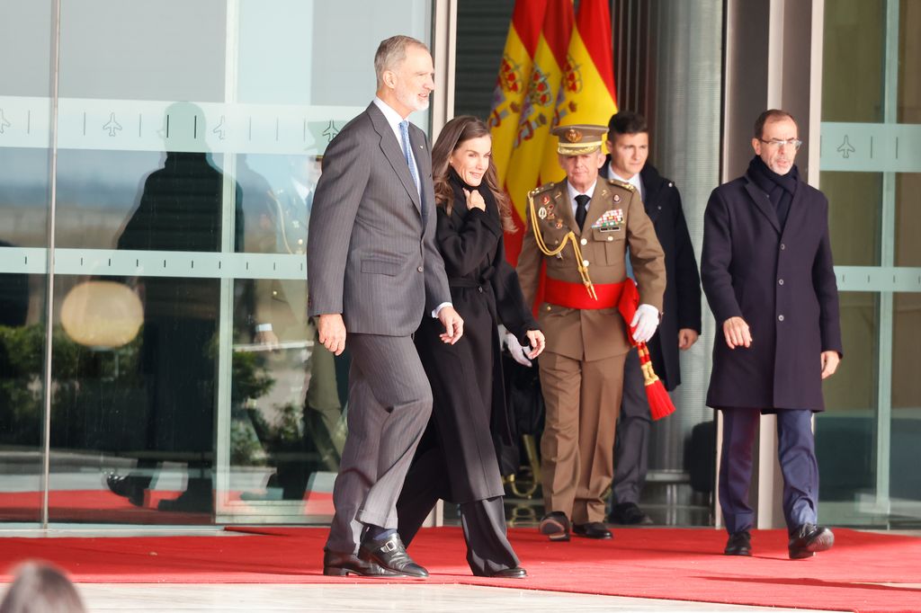 King Felipe and Queen Letizia during the farewell ceremony at the State Pavilion of Terminal T-4