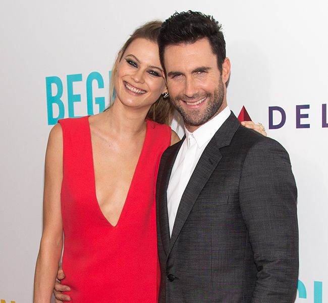 Behati Prinsloo and Adam Levine pictured together at Begin Again premiere