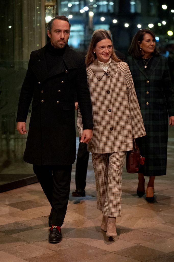  Alizee Thevenet and James Middleton arrive for the Together At Christmas carol service at Westminster Abbey on December 5, 2025 in London, England. 