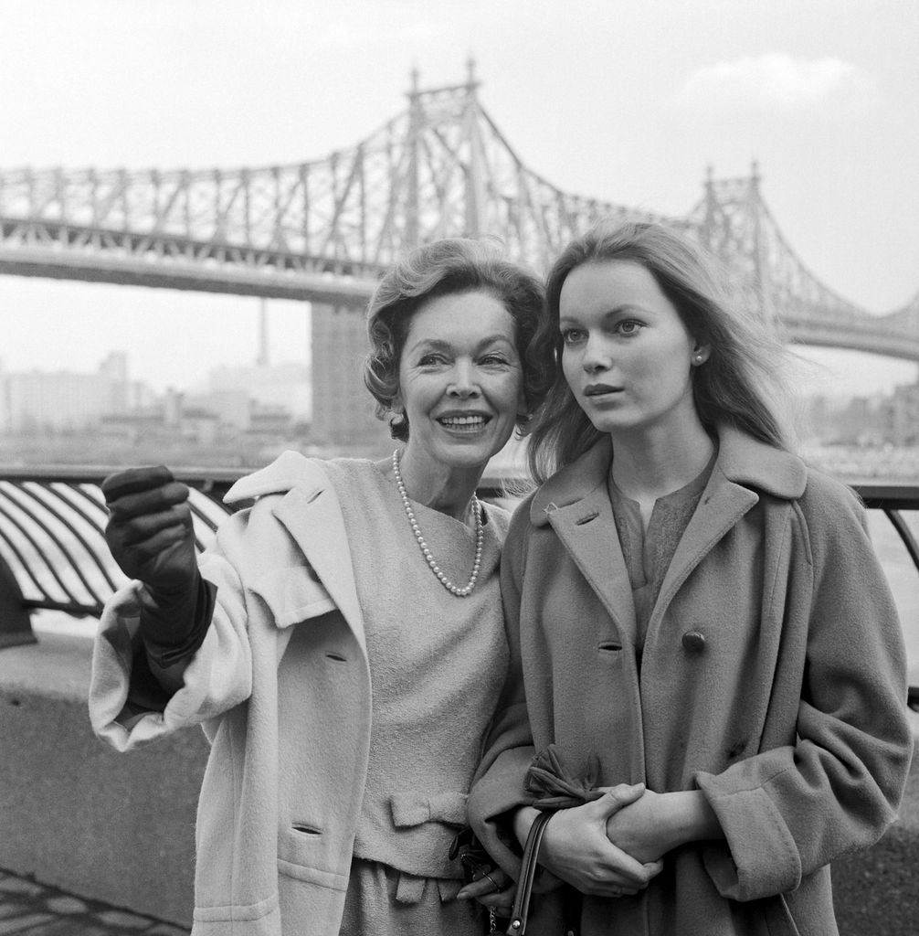 Maureen O'Sullivan and her 18 year old daughter Mia, an aspiring actress herself, see the sights along the East River in the Manhattan neighborhood where they share an apartment, 1963