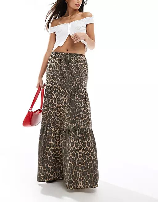 ASOS Leopard Tiered Maxi Skirt