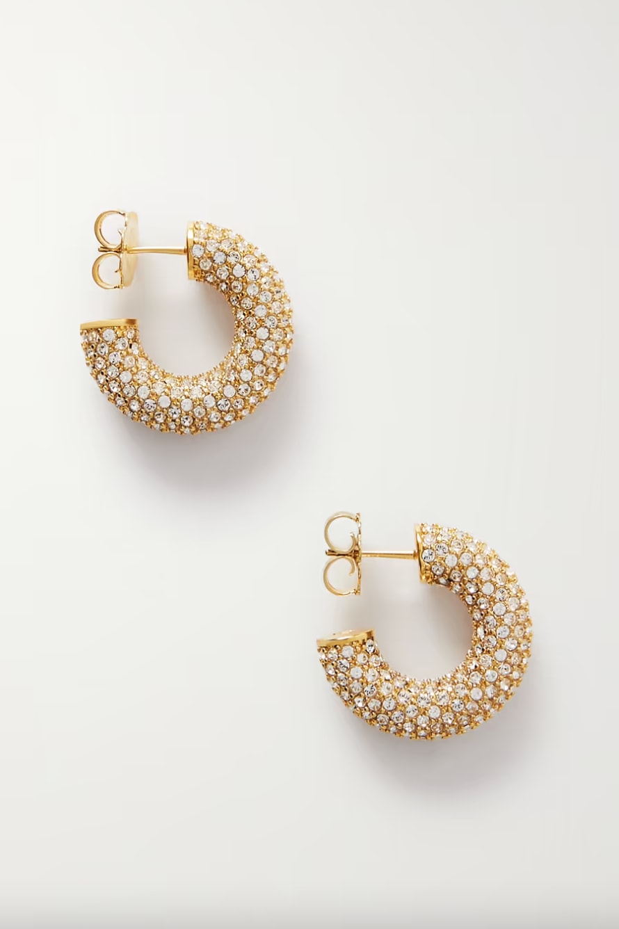 Cameron mini gold-tone crystal hoop earrings