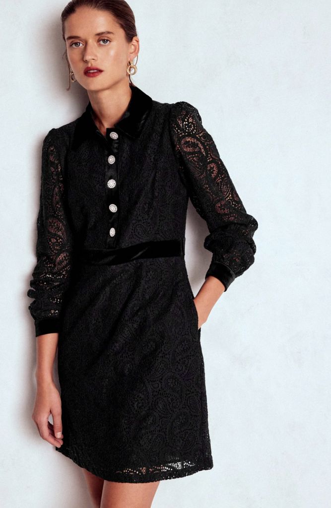 Boden Black Collar Button Lace Dress