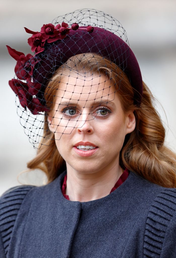 Princess Beatrice in netted burgundy headband