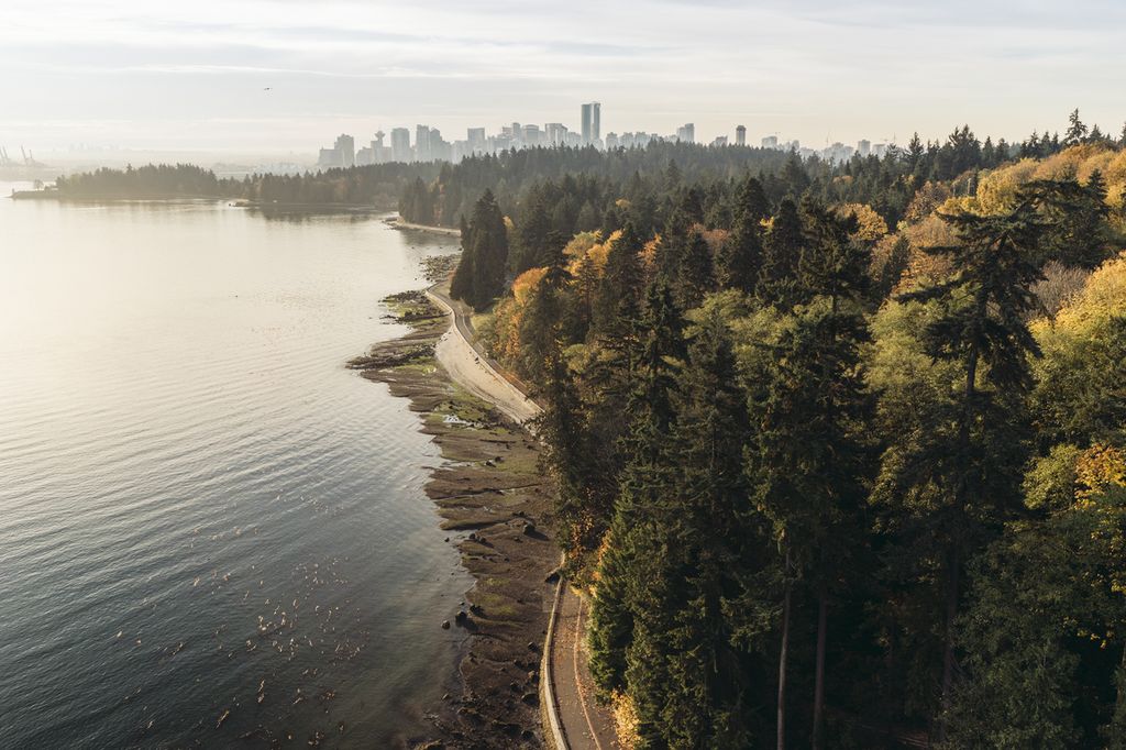 Aerial shot of Stanley Park in Vancouver, British Columbia