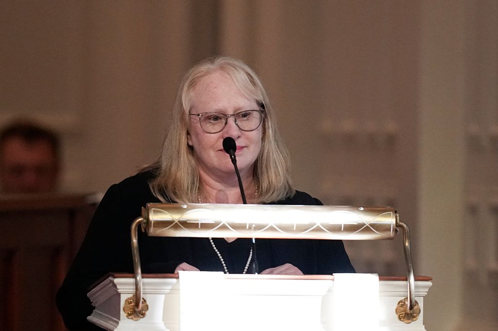 Amy Carter, daughter of former President Jimmy Carter and Rosalynn Carter, speaks at a tribute service for the former first lady at Glenn Memorial United Methodist Church at Emory University on November 28, 2023 in Atlanta, Georgia. 