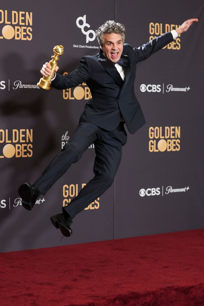 Mark Ruffalo accepts the award for Best Motion Picture - Musical or Comedy for "Poor Things" at the 81st Golden Globe Awards held at the Beverly Hilton Hotel on January 7, 2024 in Beverly Hills, California.