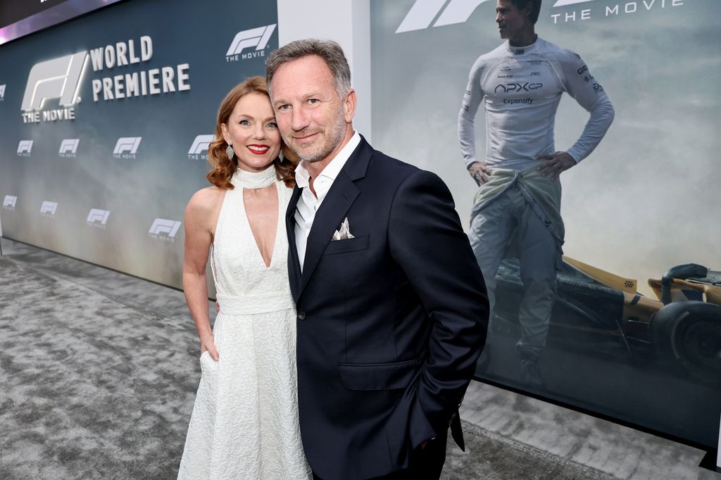 Geri et Christian Horner posent ensemble sur le tapis rouge lors de la première 