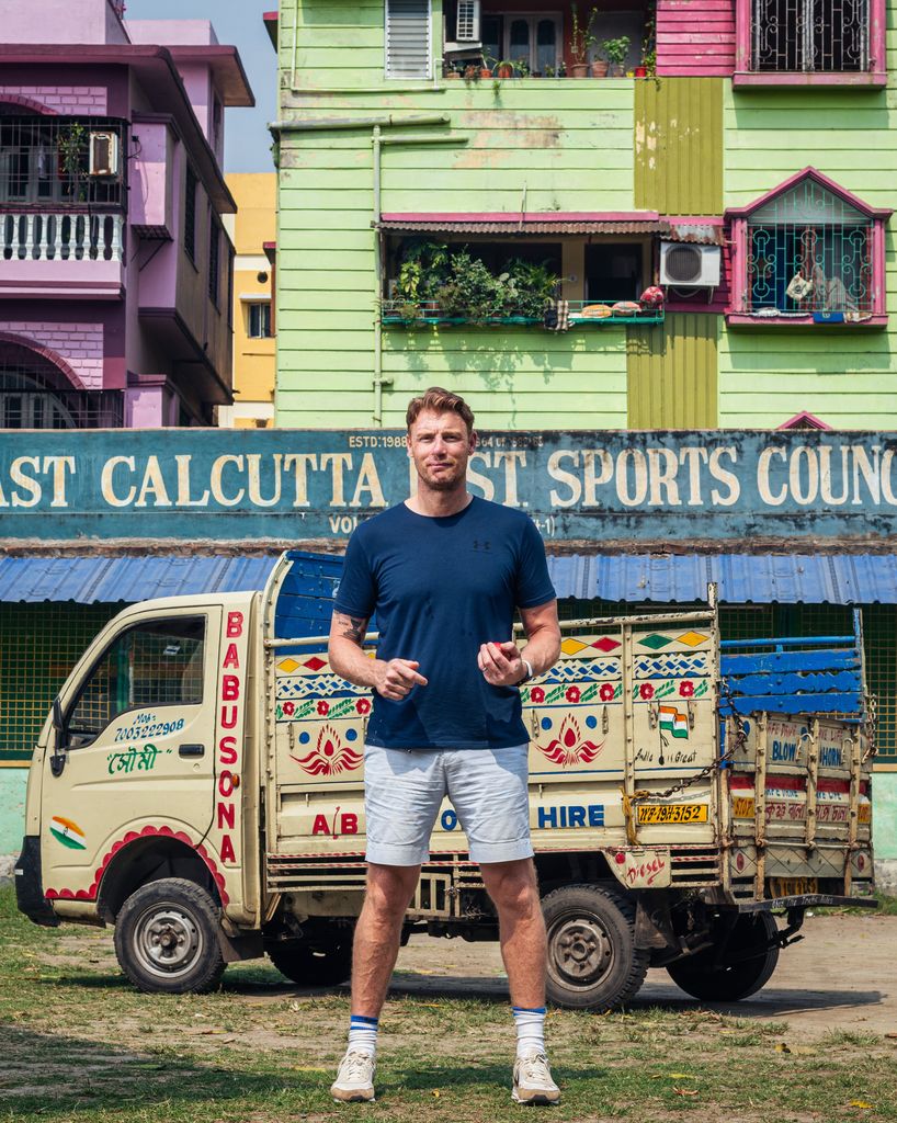 Freddie Flintoff on the set of Field of Dreams