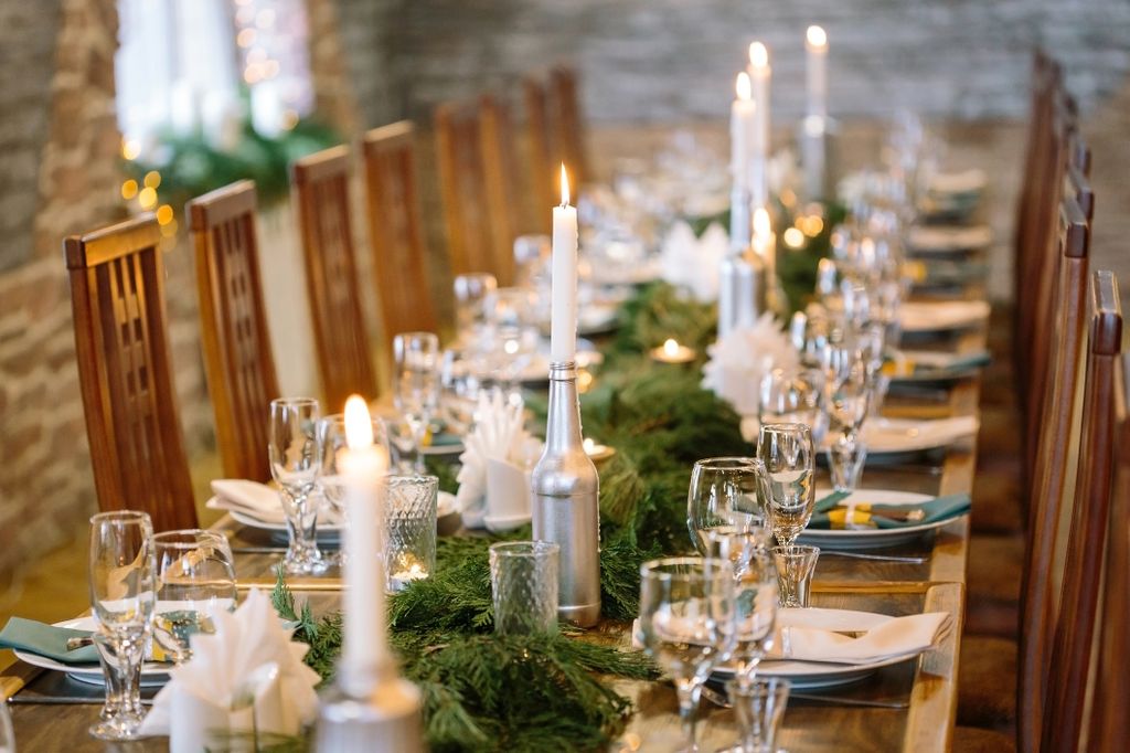 A winter wedding reception setup
