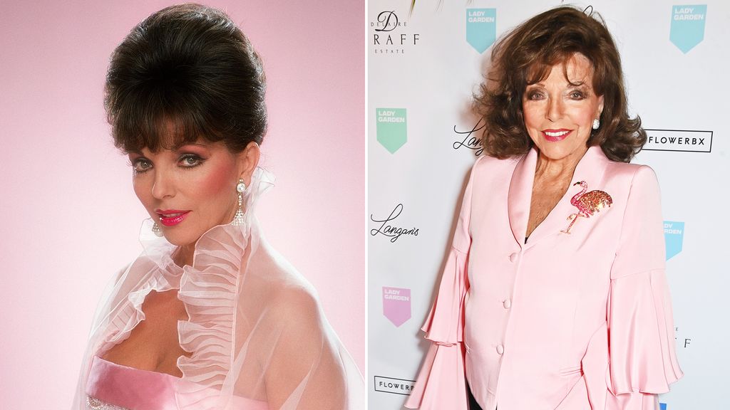 Joan Collins in Dynasty / Joan Collis wearing a pink blouse 