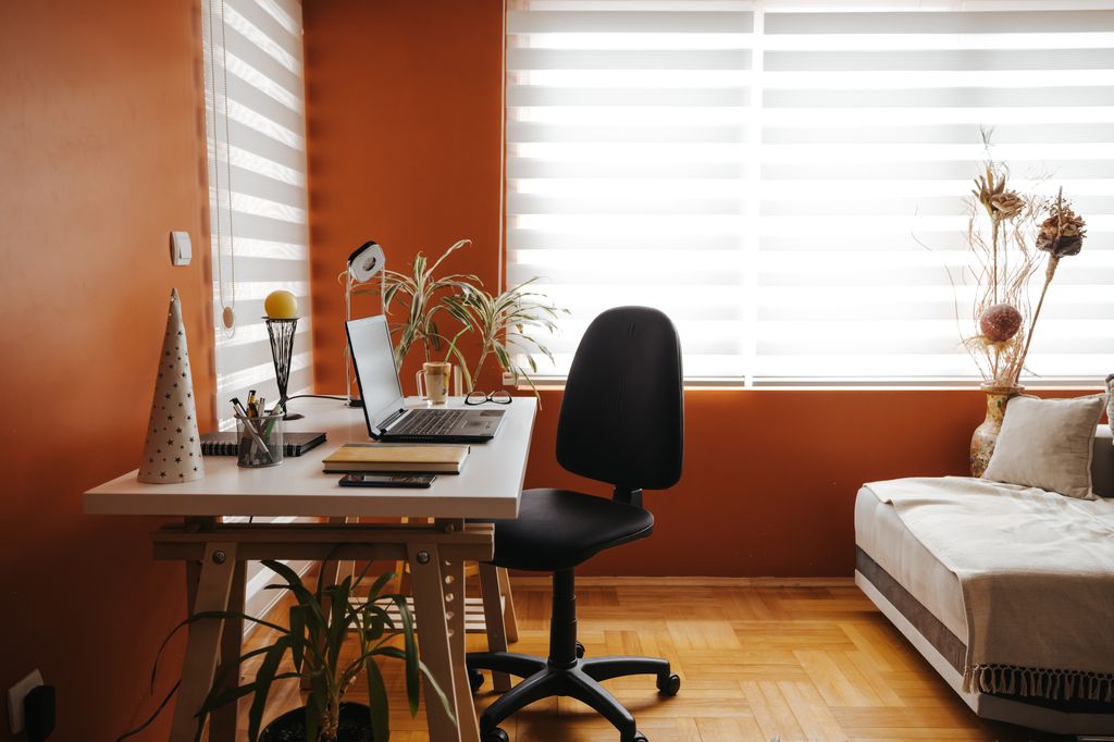 orange work from home set-up