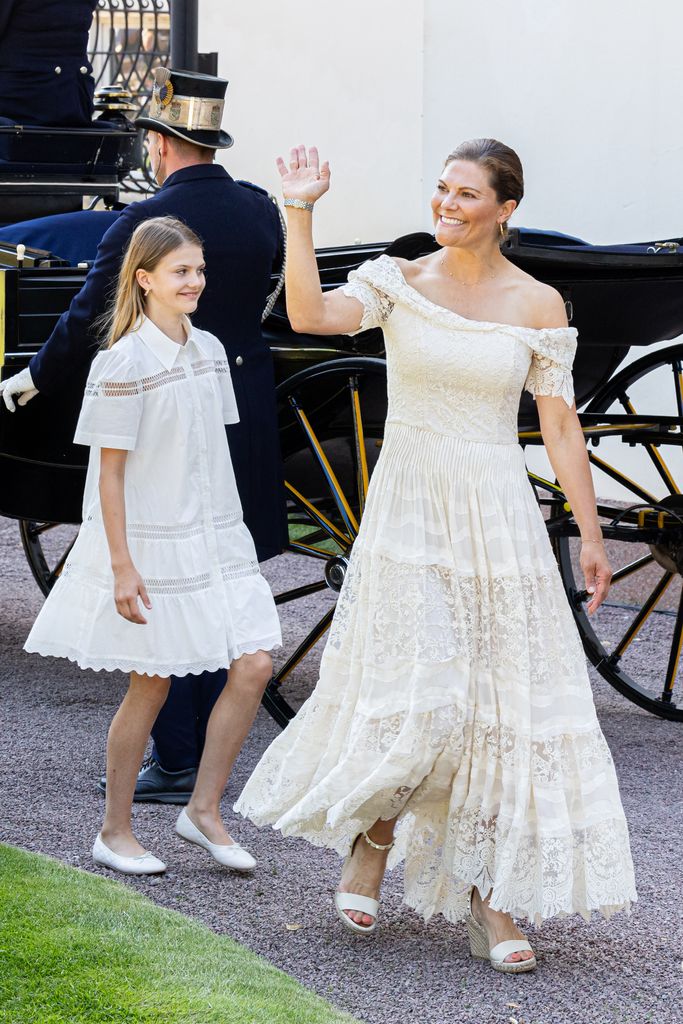 Crown Princess Victoria waving to crowds