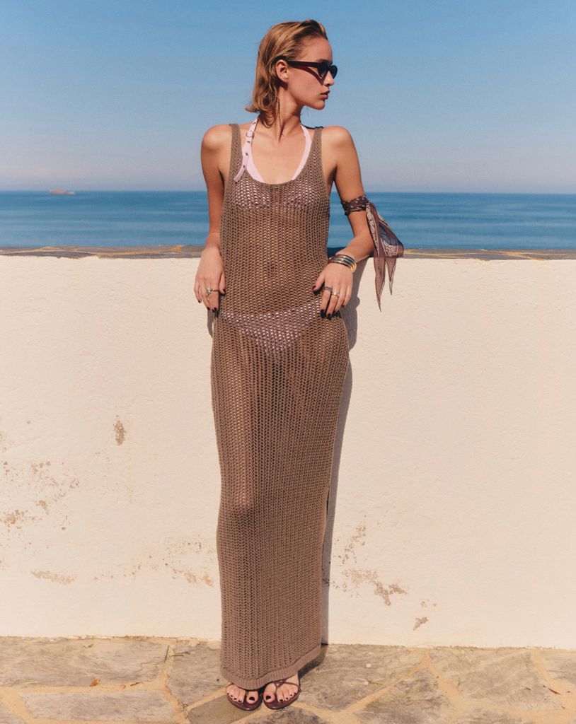 Mango Medium Brown Crochet Dress