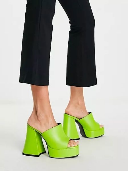 green mules Platform heels