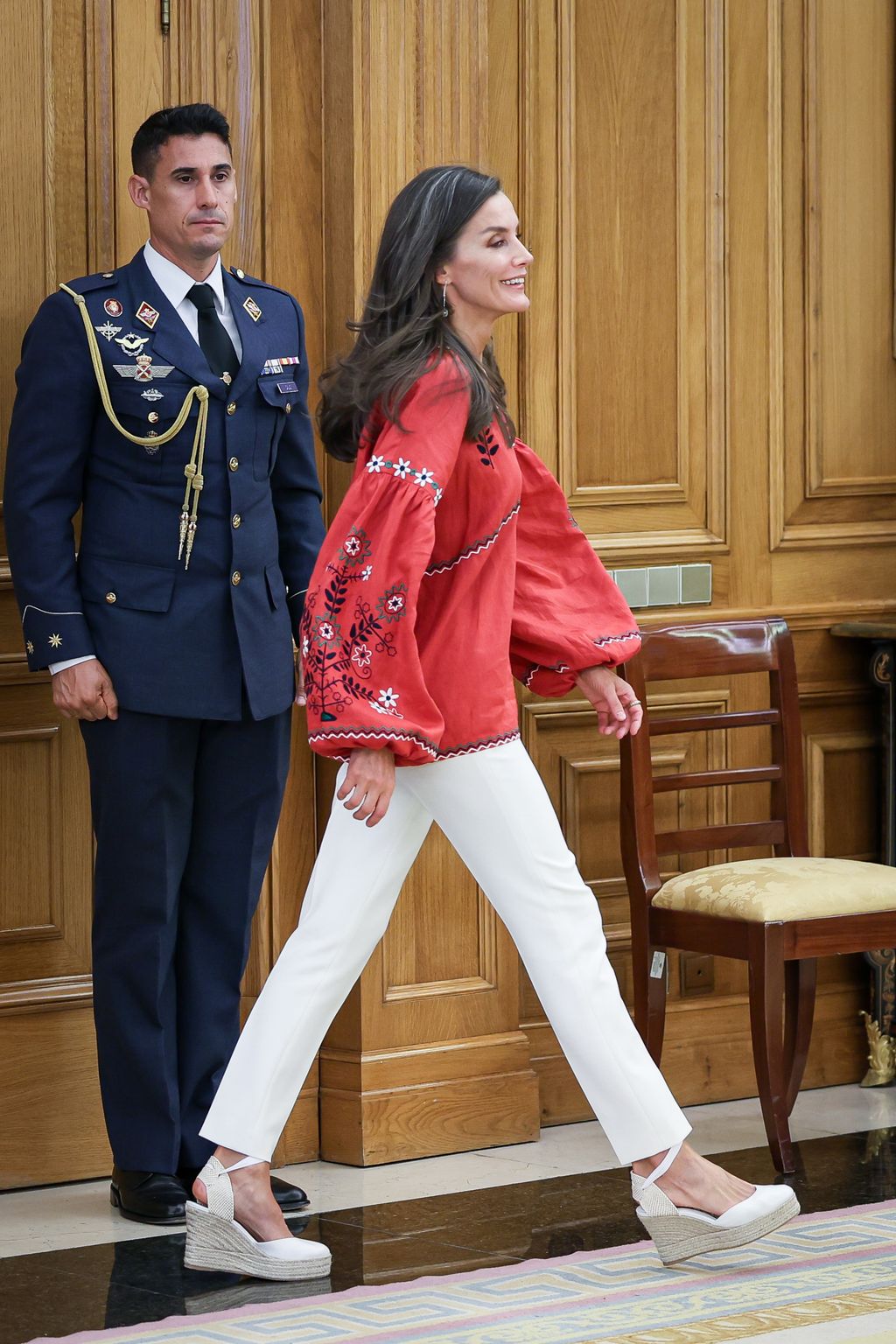 The royal looked radiant in the red Ukrainian-made blouse
