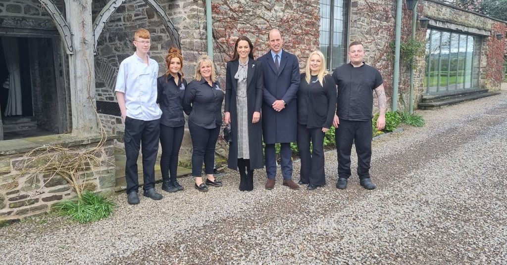 William and Kate with staff outside the Duffryn Mawr B&B in Wales in April 2023