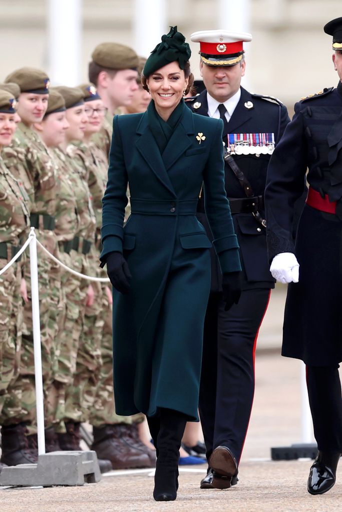 Kate wore a green coat and the gold shamrock brooch