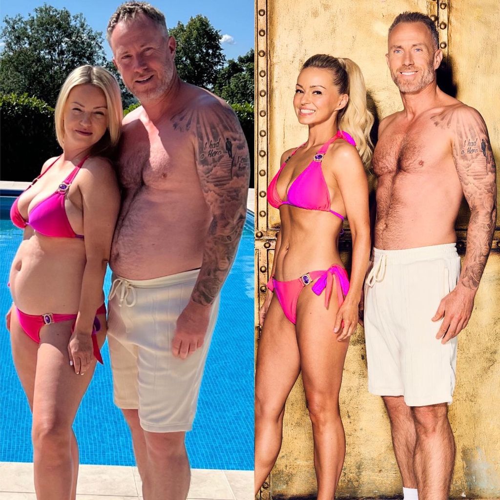 James and Ola Jordan in pink bikini before and after weight loss transformation