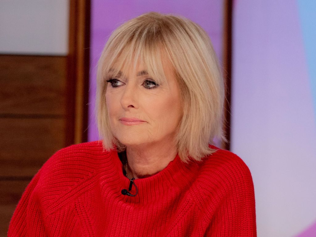 Jane Moore wearing red jumper on Loose Women ITV set