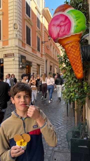 Boy eating gelato in Rome