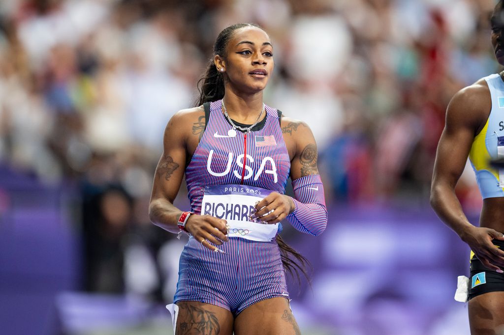 Sha'carri Richardson of Team United States after the Women's' 100m Semi-Final on day eight of the Olympic Games Paris 2024 