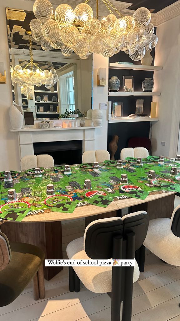 Dara Huang's dining table covered with a Minecraft tablecloth