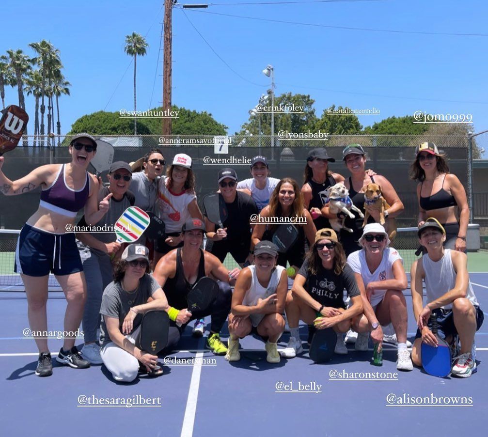 Sharon Stone with her friends on the pickleball court