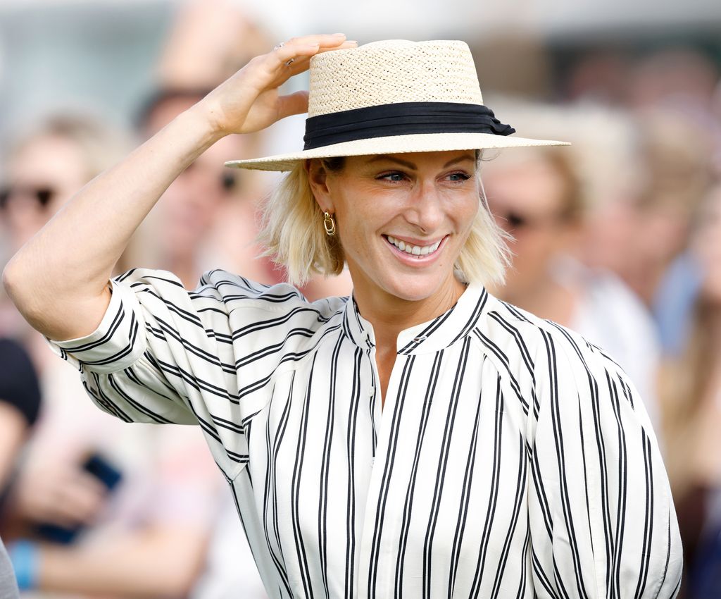  Zara Tindall attends the Out-Sourcing Inc. Royal Windsor Cup Final polo match and a carriage driving display by the British Driving Society at Guards Polo Club, Smith's Lawn on June 22, 2025 in Egham, England. 