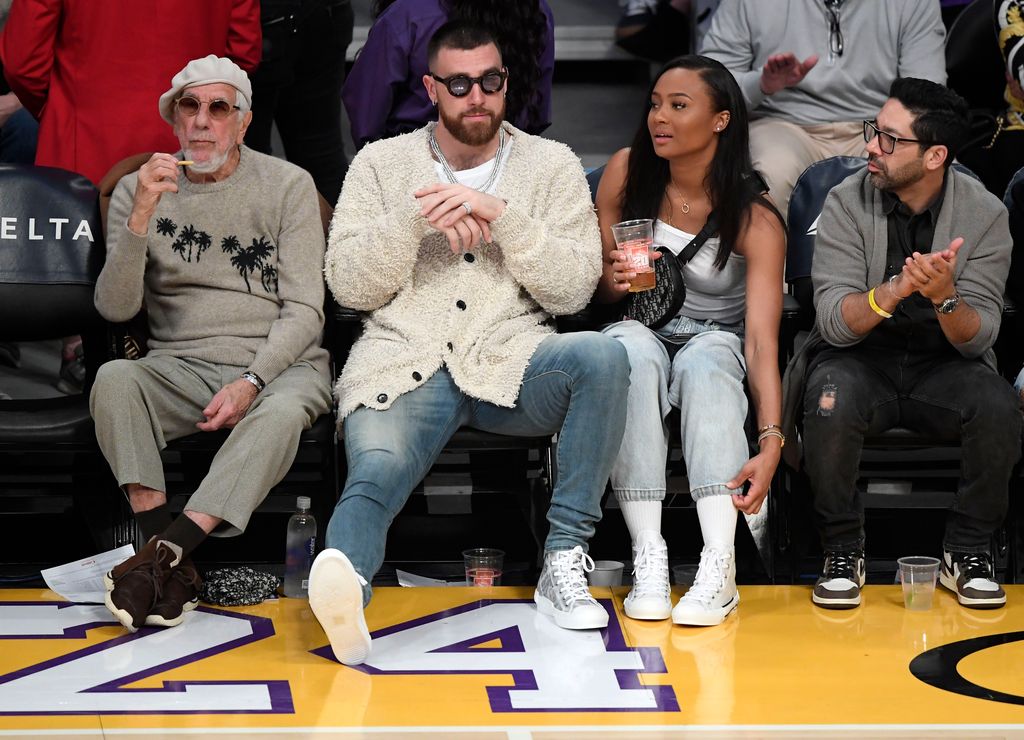 Travis Kelce and Kayla Nicole attend the Los Angeles Lakers and Memphis Grizzlies basketball game