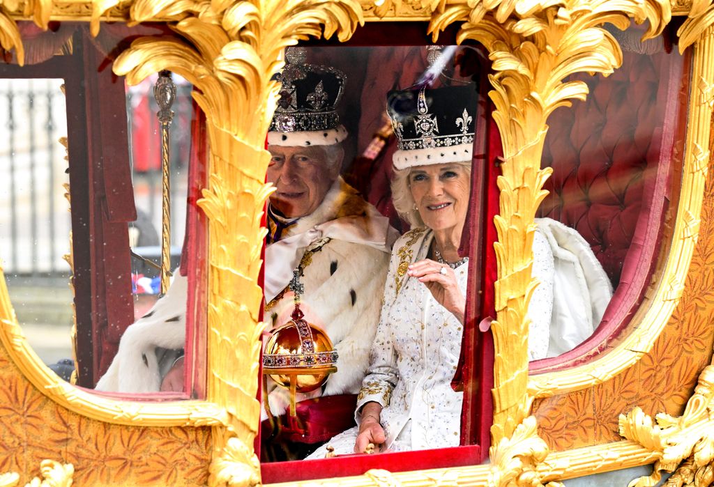 King Charles and Queen Camilla rode in the gold state coach