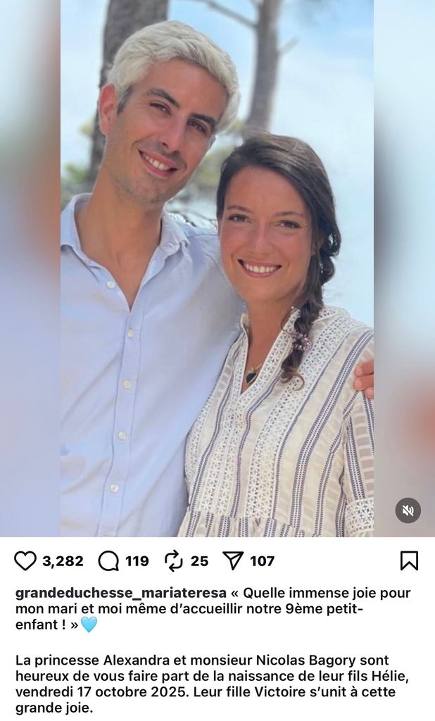 Maria Teresa celebrated the birth of her ninth grandchild with a post on Instagram