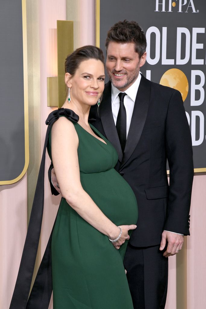 Hilary Swank and Philip Schneider attend the 80th Annual Golden Globe Awards at The Beverly Hilton on January 10, 2023 in Beverly Hills, California. 