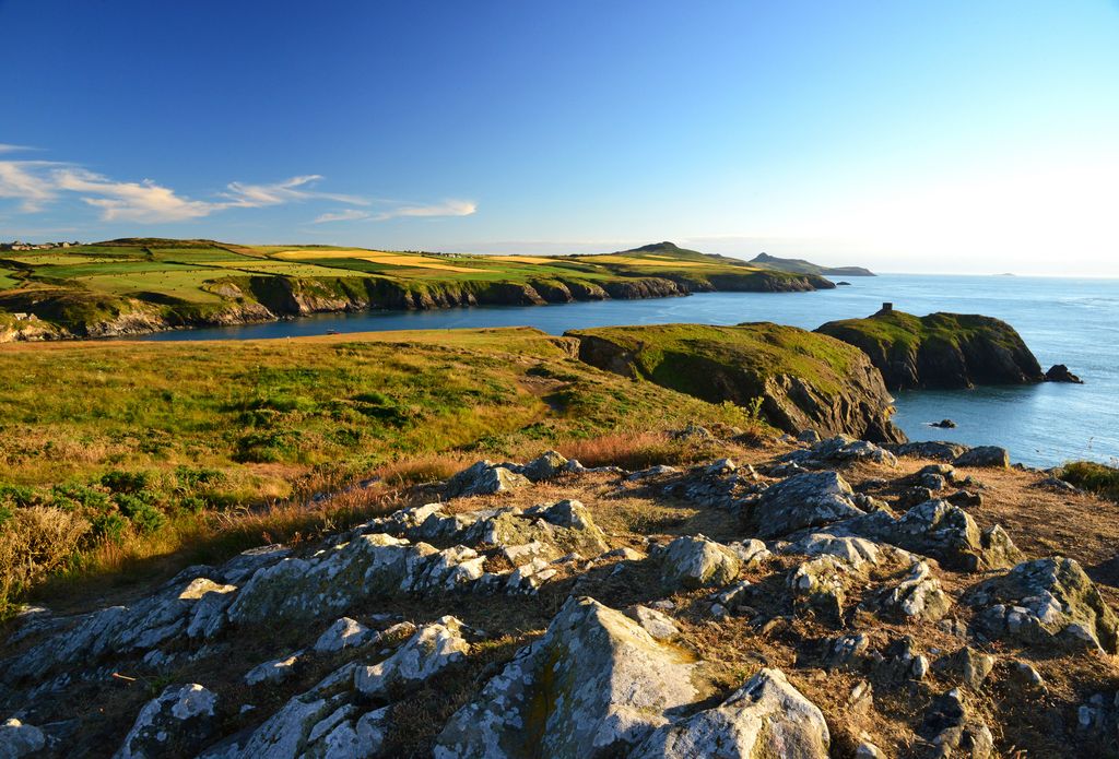 Cliffs and sea from the Pembrokeshire coastal path at Abereiddy in the national park.